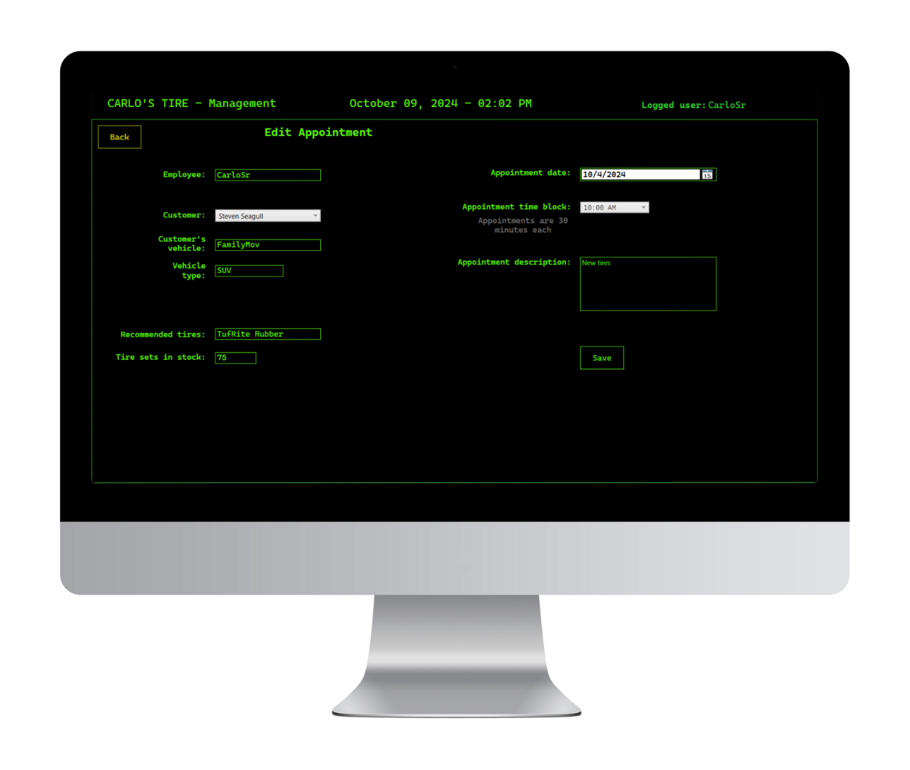 Form to modify appointment details